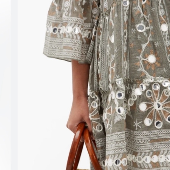 Juliet Dunn Mosaic Print Mirror-Appliqué Flutter Bell Sleeves Dress Brand Size 1 - Picture 3 of 14